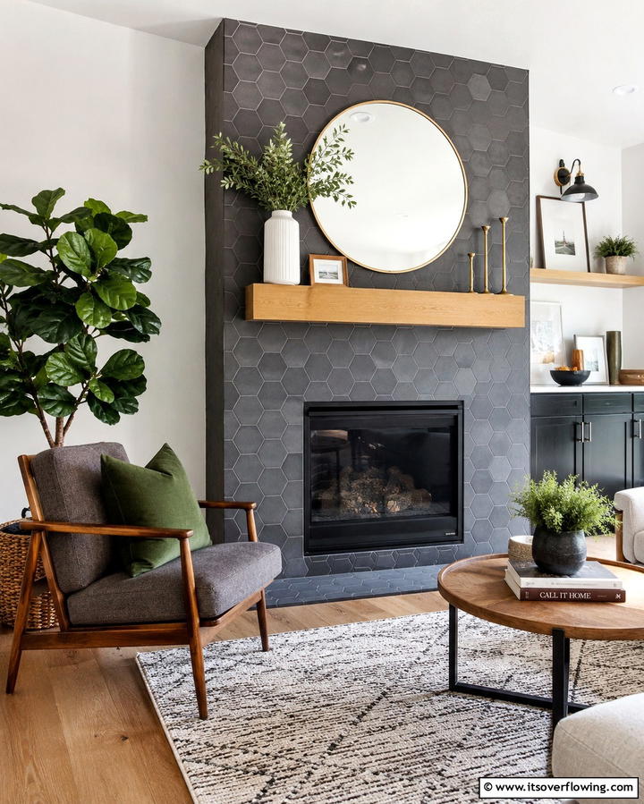 Hexagonal Tiles for a Unique Touch - 25 Farmhouse Fireplace Tile Ideas for a Rustic Look