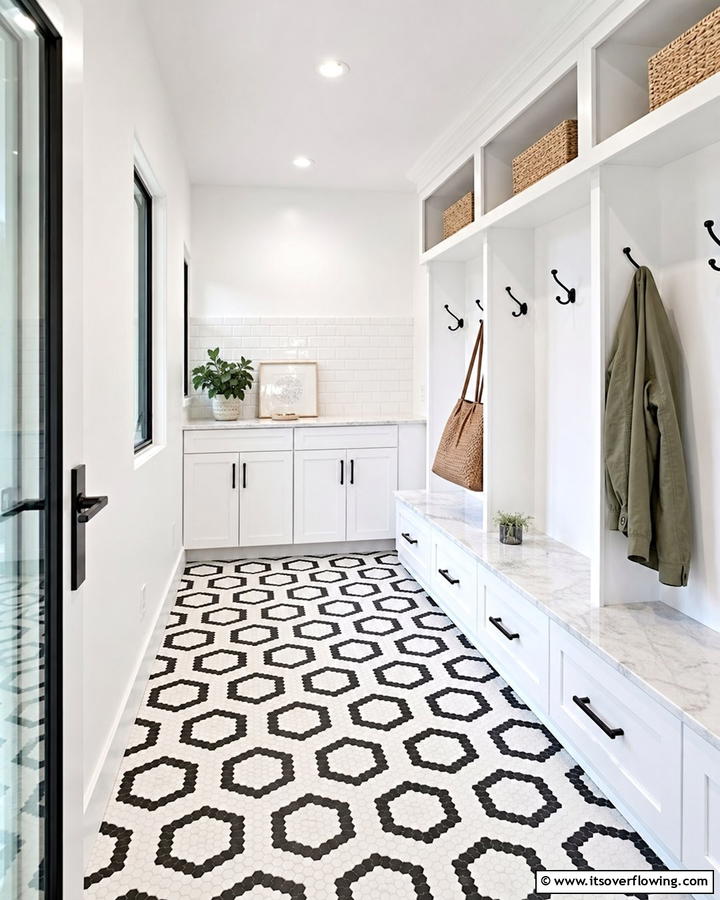 Hexagonal Tiles - 20 Mudroom Floor Ideas to Elevate Your Entryway