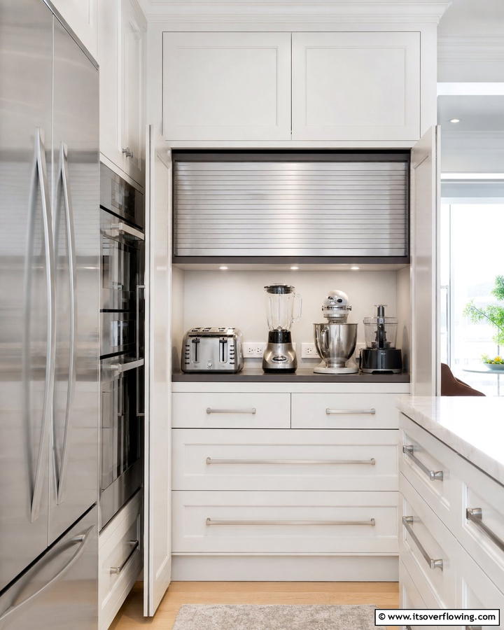 Hidden Appliance Garage - 21 Larder Cupboard & Pantry Ideas for Organized Kitchens