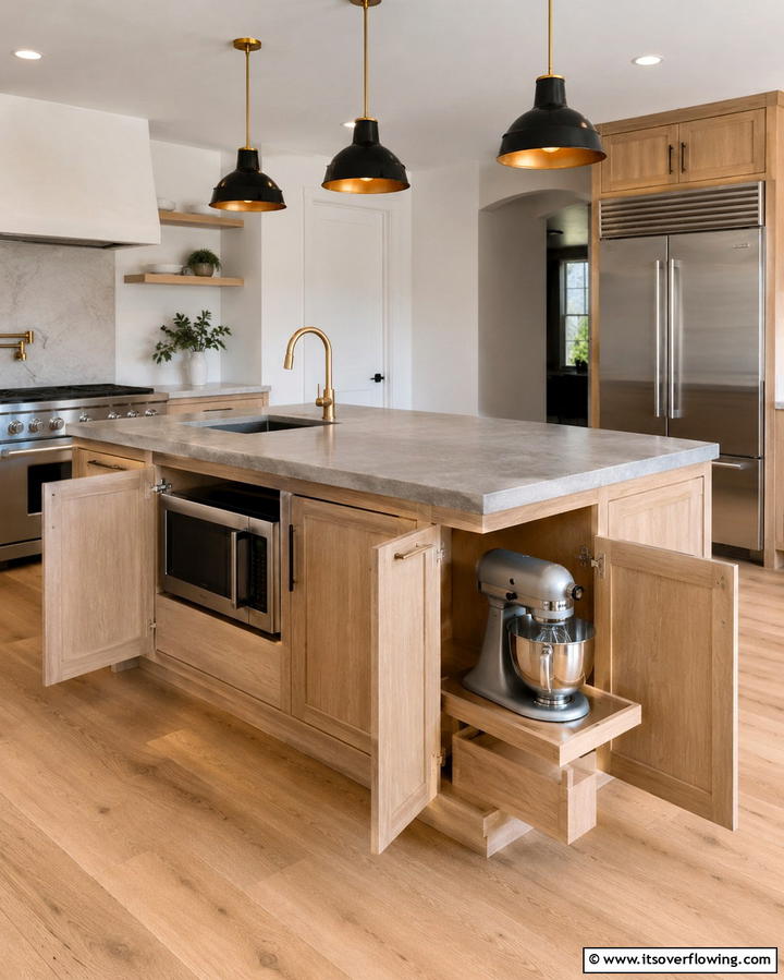 Hidden Appliance Storage - 25 Farmhouse Kitchen Island Ideas for Rustic Charm