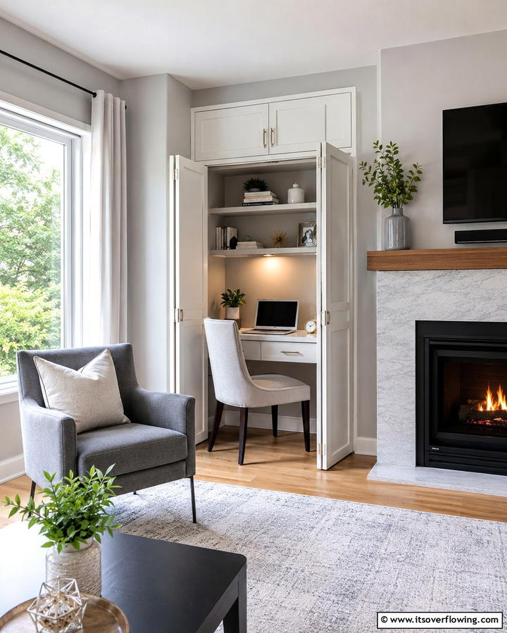 Hidden Built in Desk - 30 Fireplace Built-In Design Ideas for Focal Point Spaces