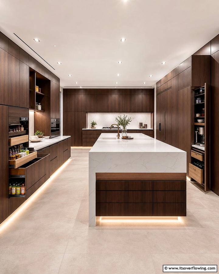 Hidden Compartments - 30 Dark Wood Kitchen Cabinet Designs for Classic Style