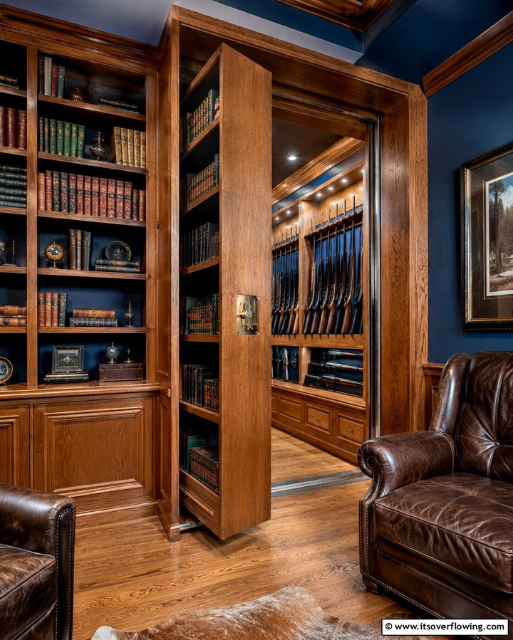 Hidden Gun Room Behind a Bookshelf - 25 Gun Room Ideas for Secure and Stylish Storage