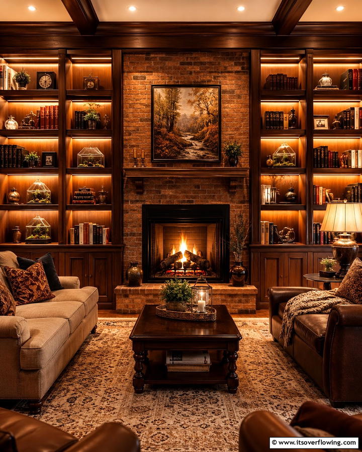 Hidden Lighting for Ambiance - 30 Fireplace with Bookshelves Ideas for Cozy Literary Nooks