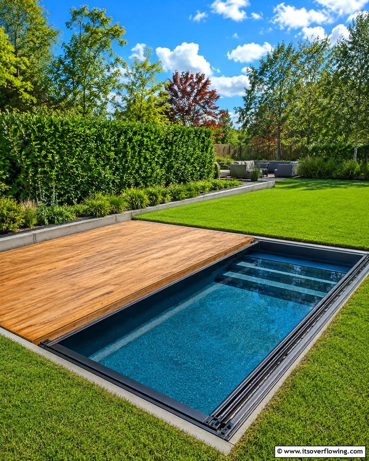 Hidden Plunge Pool with Cover - 25 Plunge Pool Ideas for a Refreshing Backyard