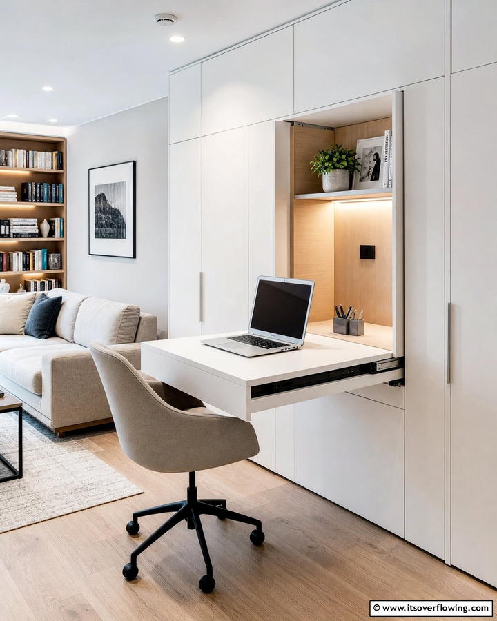 Hidden Pull Out Desk - 25 Stylish Built-in Desk Ideas for Your Home Office