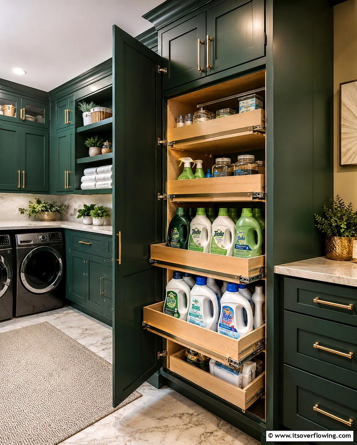 Hidden Pull Out Laundry Shelves - 30 Laundry Room Shelf Ideas- Maximize Storage & Efficiency