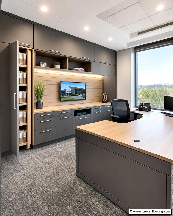 Hidden Pull Out Shelves for Convenience - 25 Office Shelving Ideas to Maximize Storage and Style