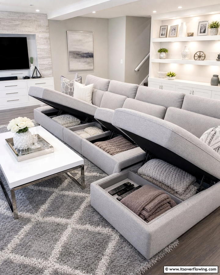 Hidden Sofa Storage - 30 Living Room Storage Ideas to Declutter Your Space