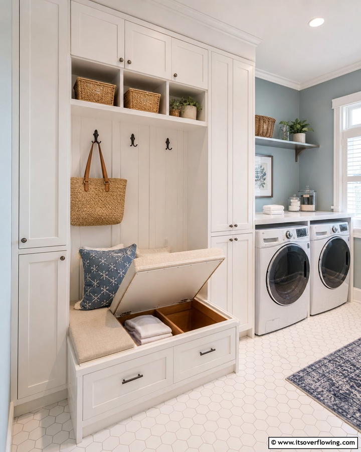 Hidden Storage Benches - 21 Laundry Room Storage Ideas for Clutter-Free Efficiency
