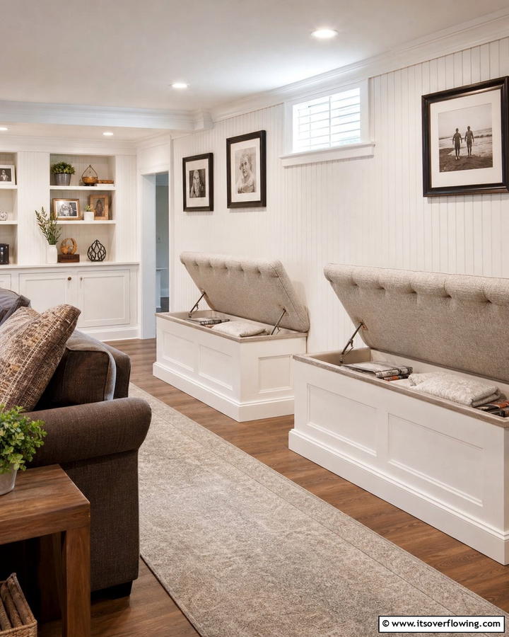 Hidden Storage Benches - 21 Basement Storage Ideas to Organize Clutter with Style