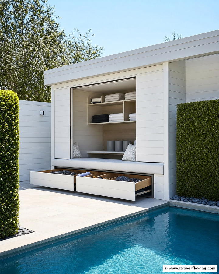 Hidden Storage Compartments - 20 Pool Shed Ideas to Enhance Your Backyard Oasis