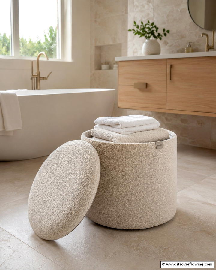 Hidden Storage Ottoman - 30 Functional Bathroom Furniture Ideas to Maximize Space