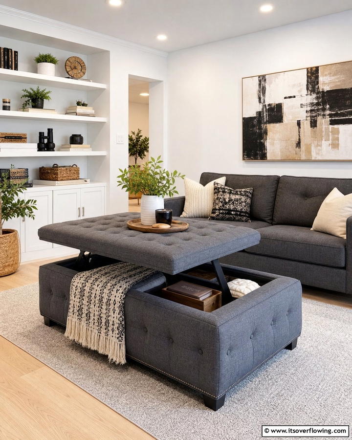 Hidden Storage Ottomans - 21 Small Living Room Layout Ideas for Cozy Gatherings