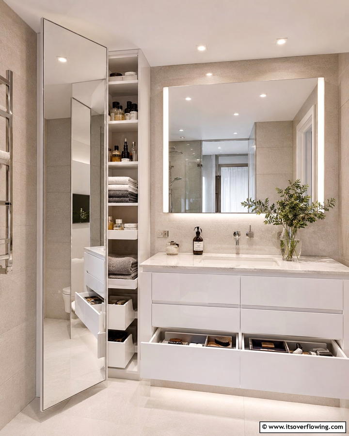 Hidden Storage Solutions - 30 Small Master Bathroom Ideas for Efficient Luxury