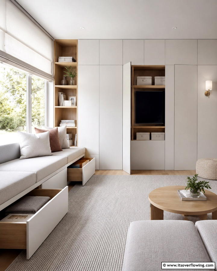 Hidden Storage Solutions - 30 Awkward Living Room Layout Solutions for Cohesive Design
