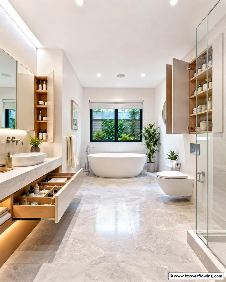 Hidden Storage for a Clutter Free Space - 20 Zen Bathroom Ideas for a Relaxing Retreat