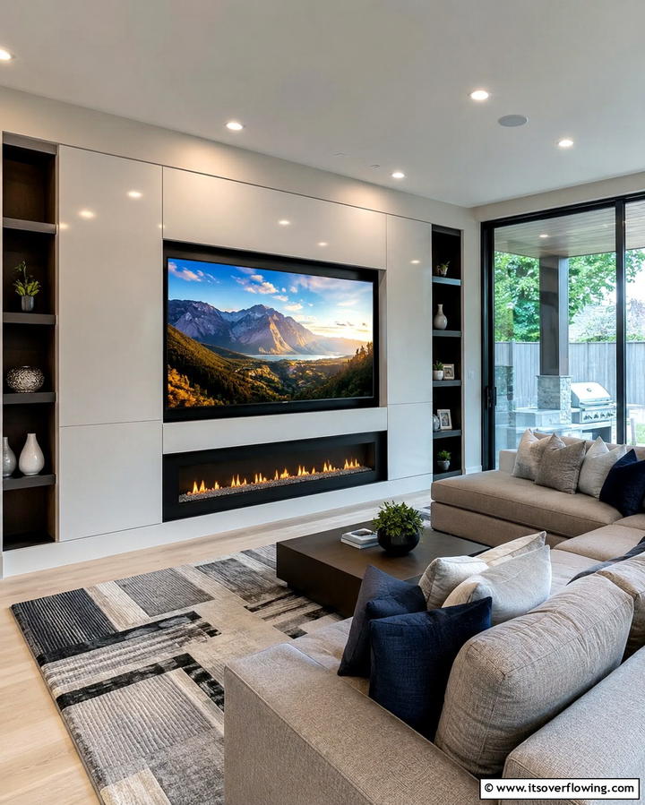 Hidden TV Compartments - 30 Fireplace Built-In Design Ideas for Focal Point Spaces