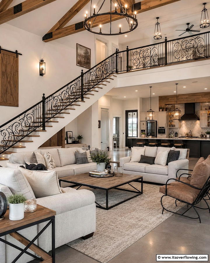 High Ceilings - 25 Rustic Barndominium Interior Design Ideas