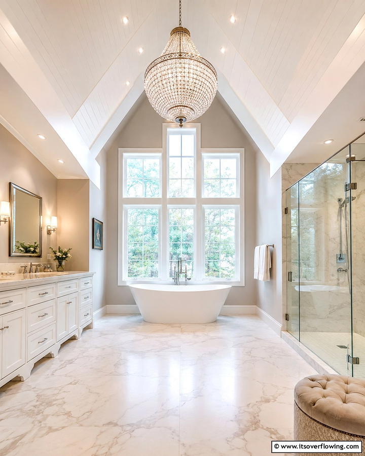 High Ceilings for Dramatic Lighting - 30 Attic Bathroom Ideas for Space-Saving Luxury