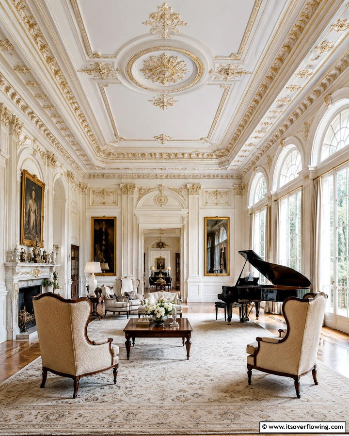 High Ceilings with Ornate Molding - 25 Mansion Living Room Ideas for Luxurious Spaces