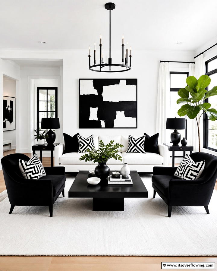 High Contrast Accents - 25 Black and White Living Room Ideas for a Classic Look