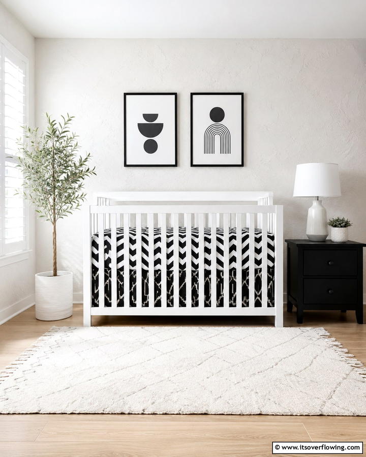 High Contrast Bedding - 30 Chic Black & White Nursery Ideas for Modern Baby Rooms