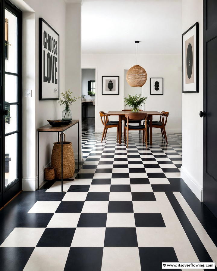 High Contrast Black and White - 20 Indoor Concrete Floor Paint Ideas for a Modern Look