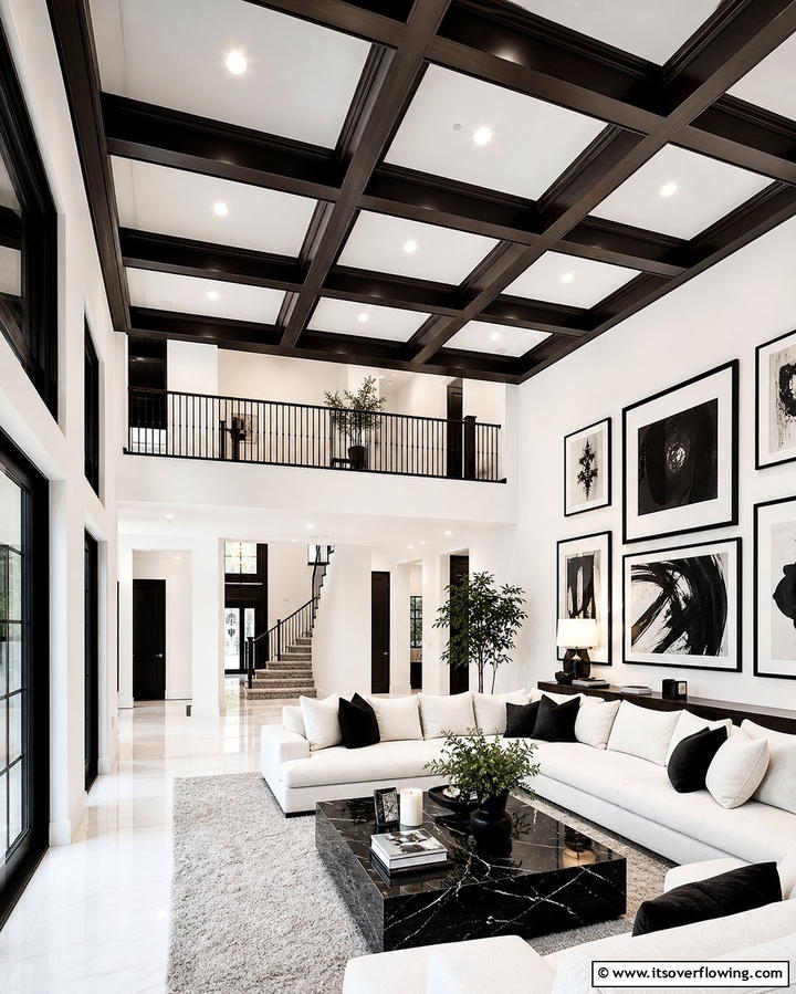 High Contrast Coffered CeilingOne - 25 Elegant Coffered Ceiling Ideas for Any Room
