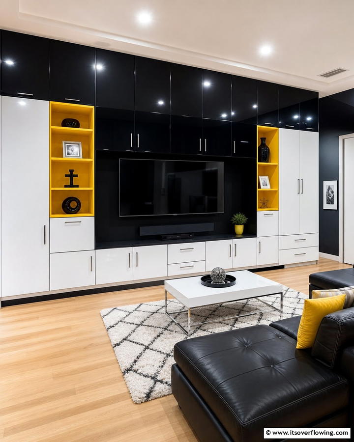 High Contrast Color Schemes - 21 Floor to Ceiling Cabinets Ideas for Modern Home Storage