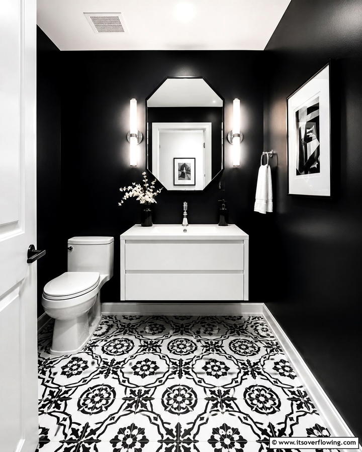 High Contrast Design - 25 Hall Bathroom Ideas for Small and Functional Spaces
