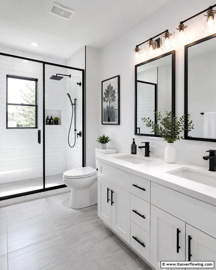 High Contrast Detailing - 30 Grey and White Bathroom Ideas for Modern Serenity