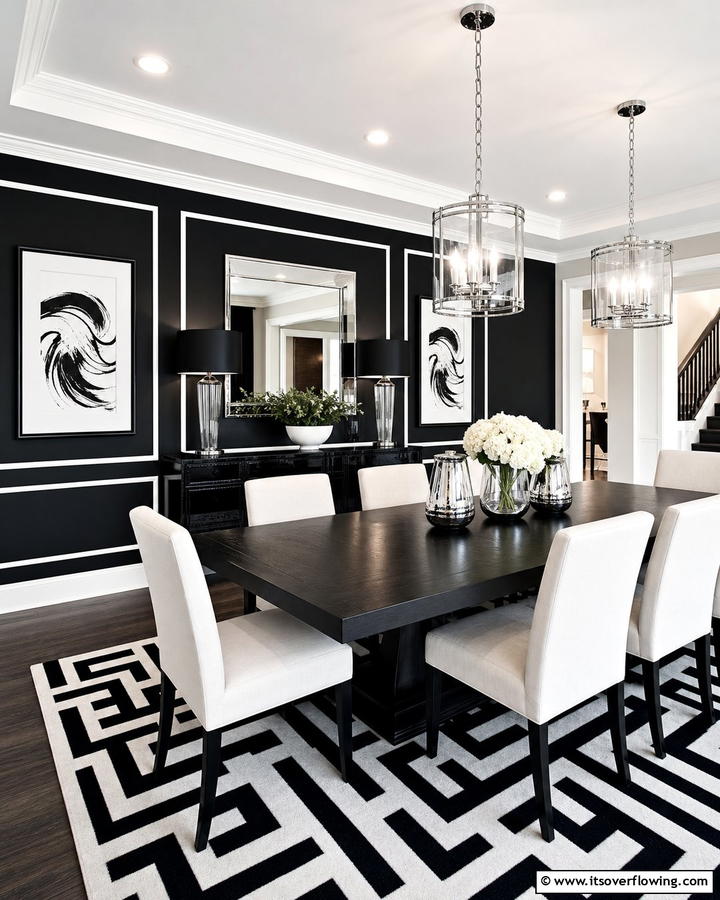High Contrast Dining Design - 21 Formal Dining Room Ideas for Sophisticated Entertaining