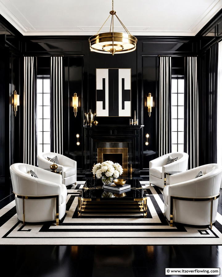 High Contrast Drama - 30 Art Deco Living Room Ideas for Luxurious Spaces