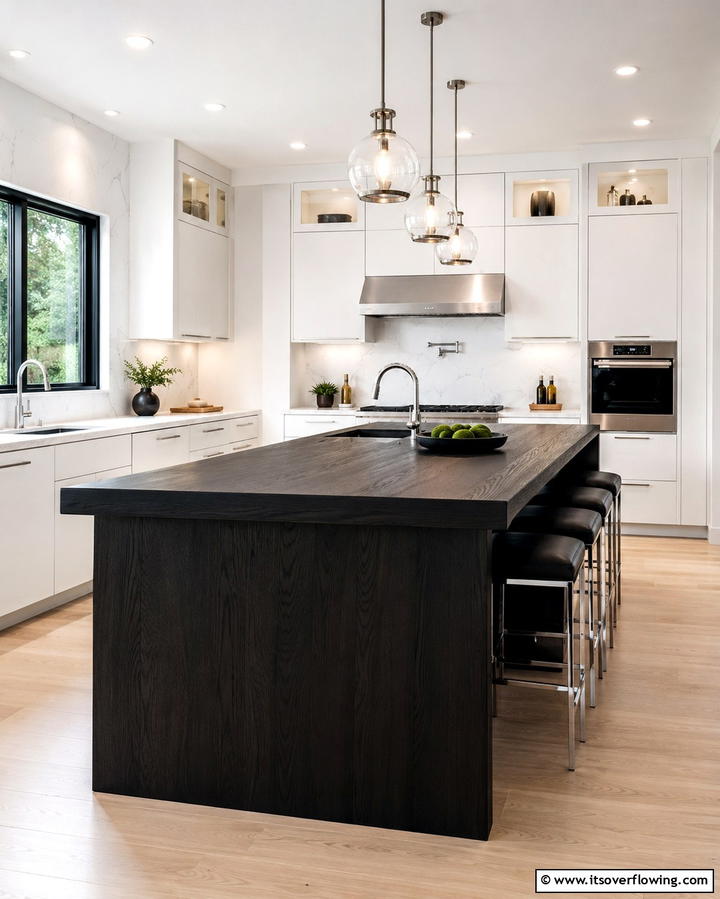 High Contrast Drama with Blackened Wood Countertops - 20 Wood Countertop Ideas for a Natural and Stylish Kitchen