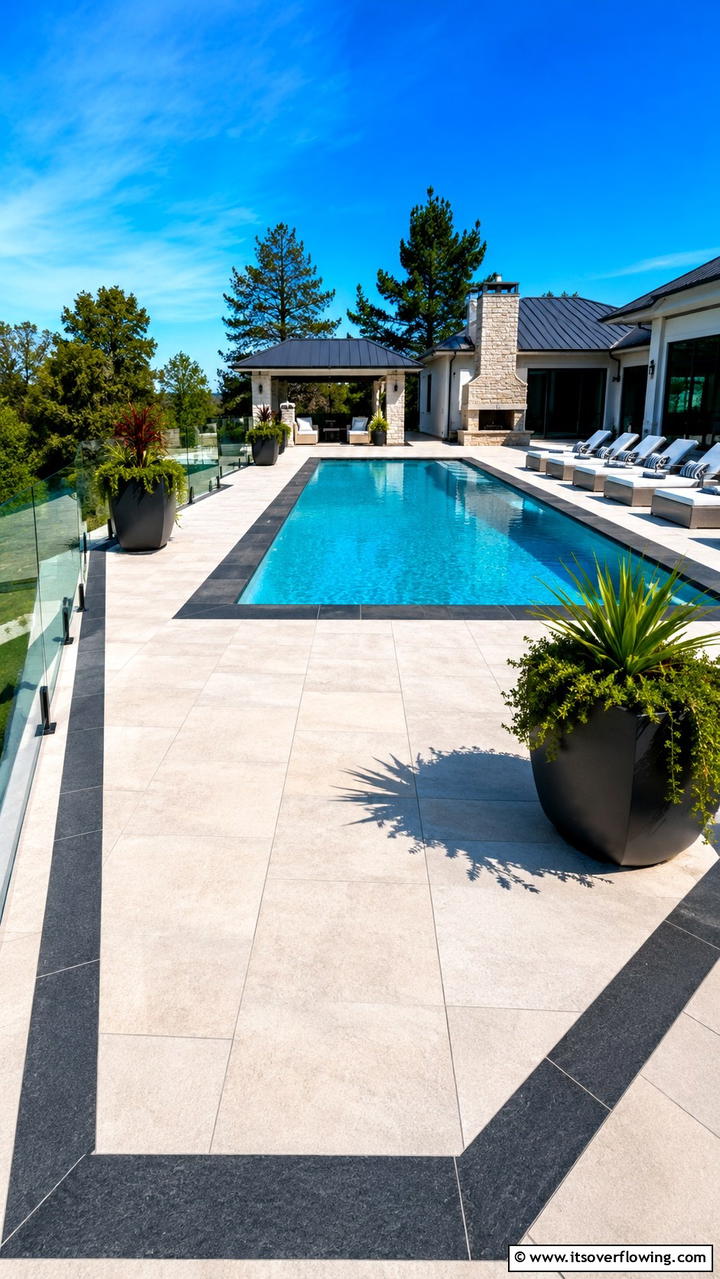 High Contrast Edge Outlines - 30 Concrete Pavers Around Pool Ideas for Durable Style