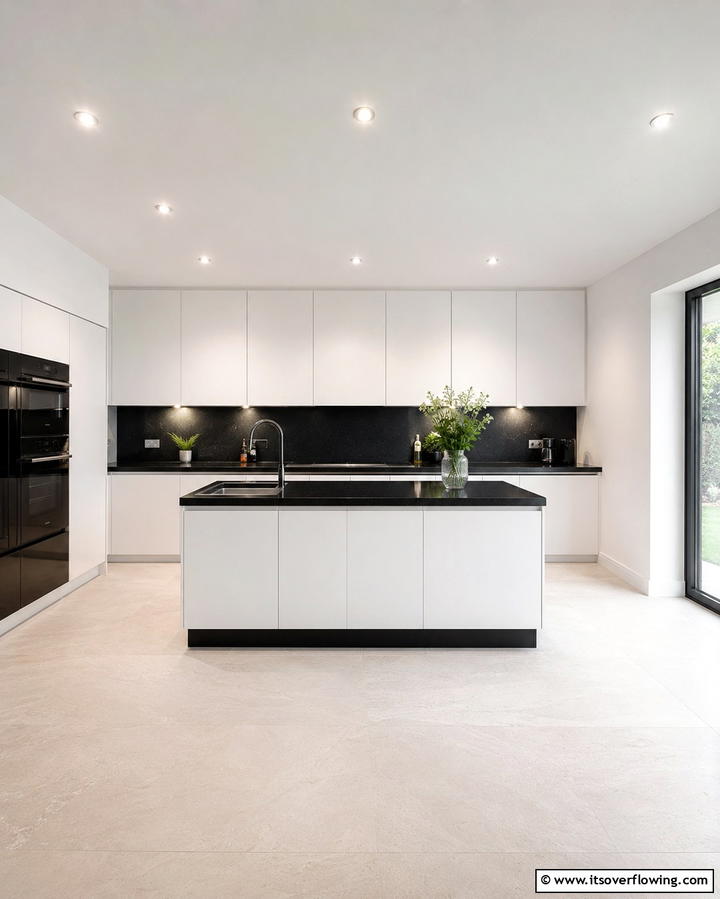 High Contrast Minimalism - 25 Kitchen With White Cabinets and Black Countertops Ideas