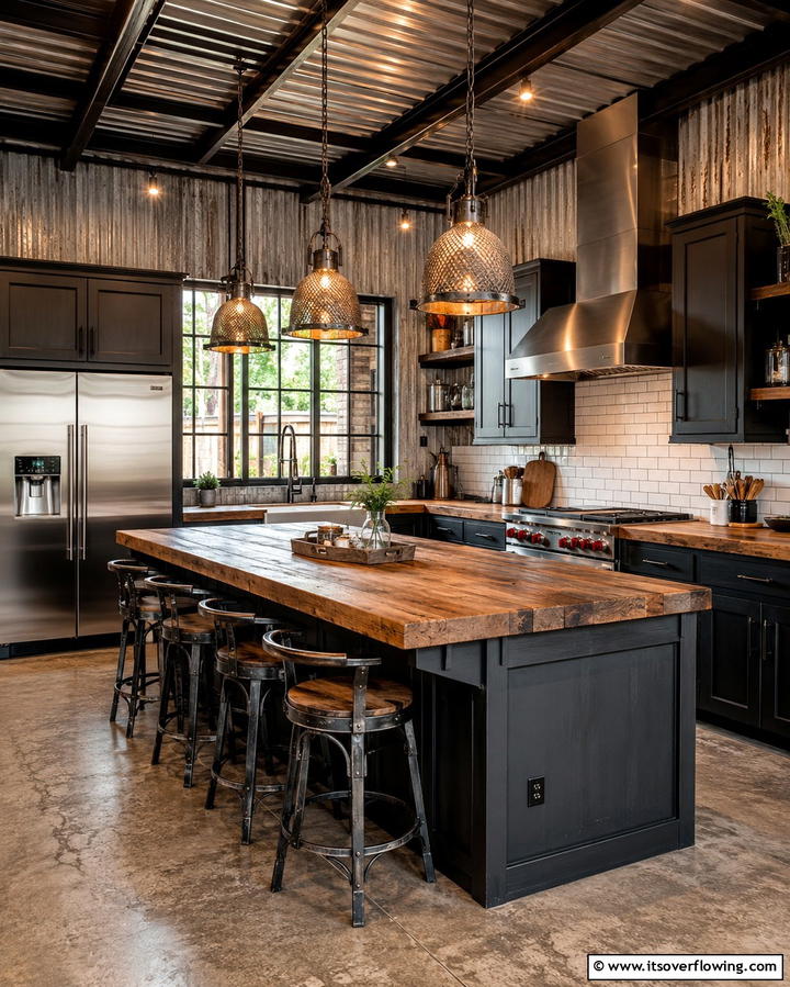High Contrast Modern Design - 25 Kitchen With Black Cabinets And Wood Countertops Ideas