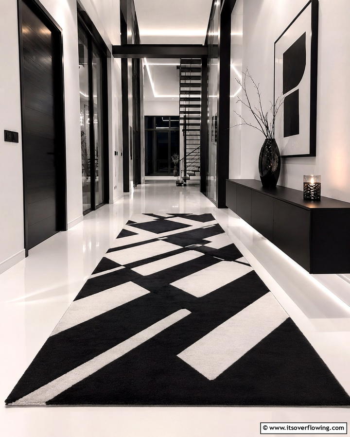High Contrast Modern Edge - 30 Welcoming Entryway Rug Designs to Elevate First Impressions