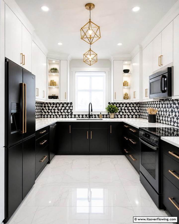 High Contrast U Shaped Kitchen with Bold Finishes - 30 U-Shaped Kitchen Ideas for Optimal Layout and Storage