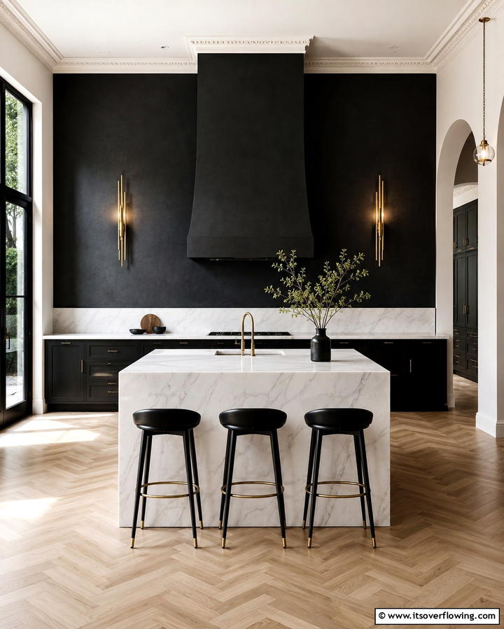 High Contrast Walls - 30 Luxe Black, White, and Gold Kitchen Ideas for Elegant Spaces