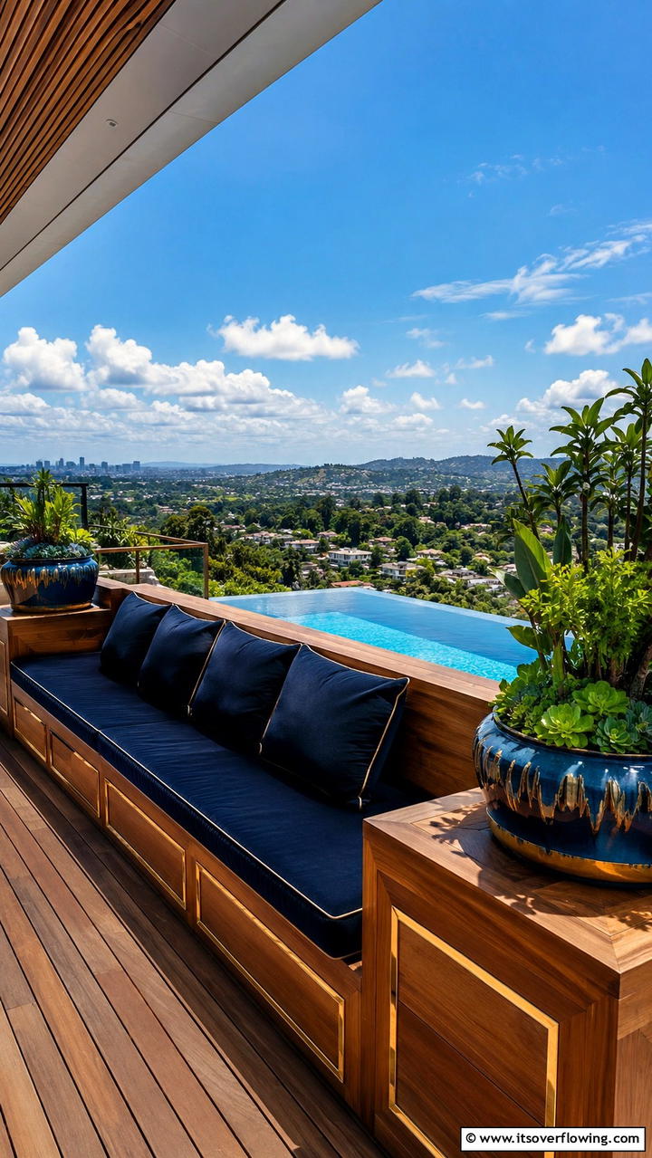 High End Deck Bench with Luxurious Touches - 30 Built-In Deck Bench Ideas- Functional Outdoor Seating