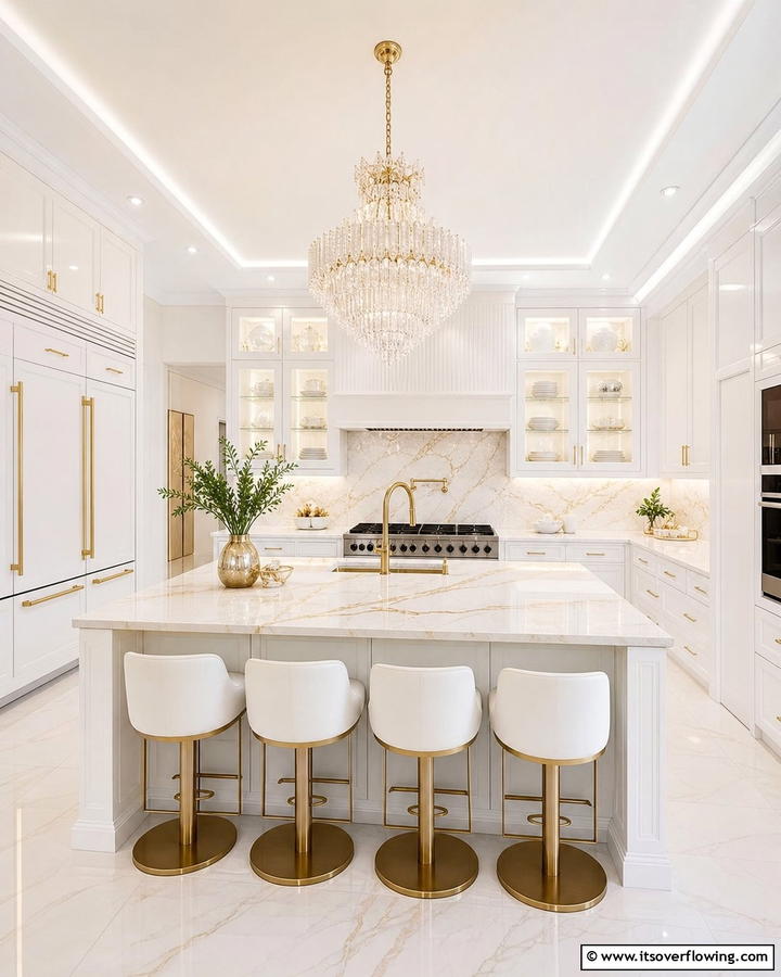 High End White Kitchen with Luxe Finishes - 21 Kitchen Ideas with White Appliances for a Clean Look