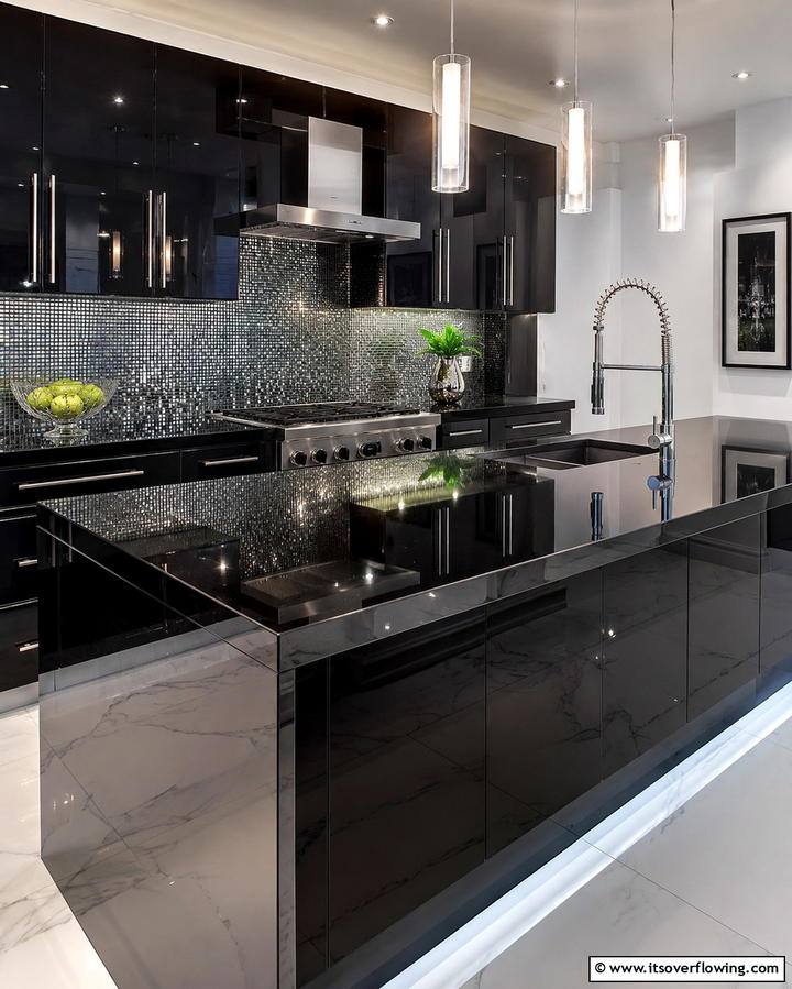 High Gloss Black Countertops for a Luxurious Finish - 30 Bathrooms with Black Countertops for Modern Elegance