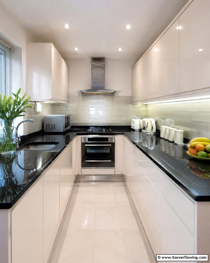 High Gloss Black Granite for Small Kitchens - 30 Sleek Black Granite Countertop Kitchen Designs for Luxury