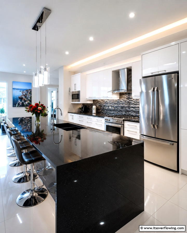 High Gloss Black Laminate Countertops - 25 Black Kitchen Countertops for a Bold Statement