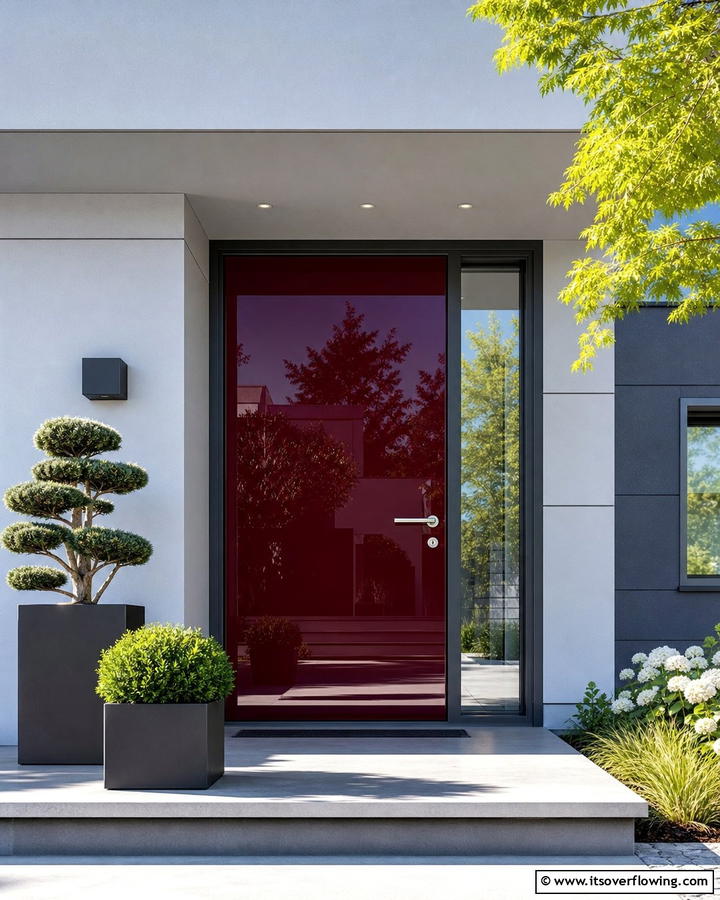 High Gloss Burgundy Finish for a Modern Look - 20 Elegant Burgundy Front Door Ideas for Your Home