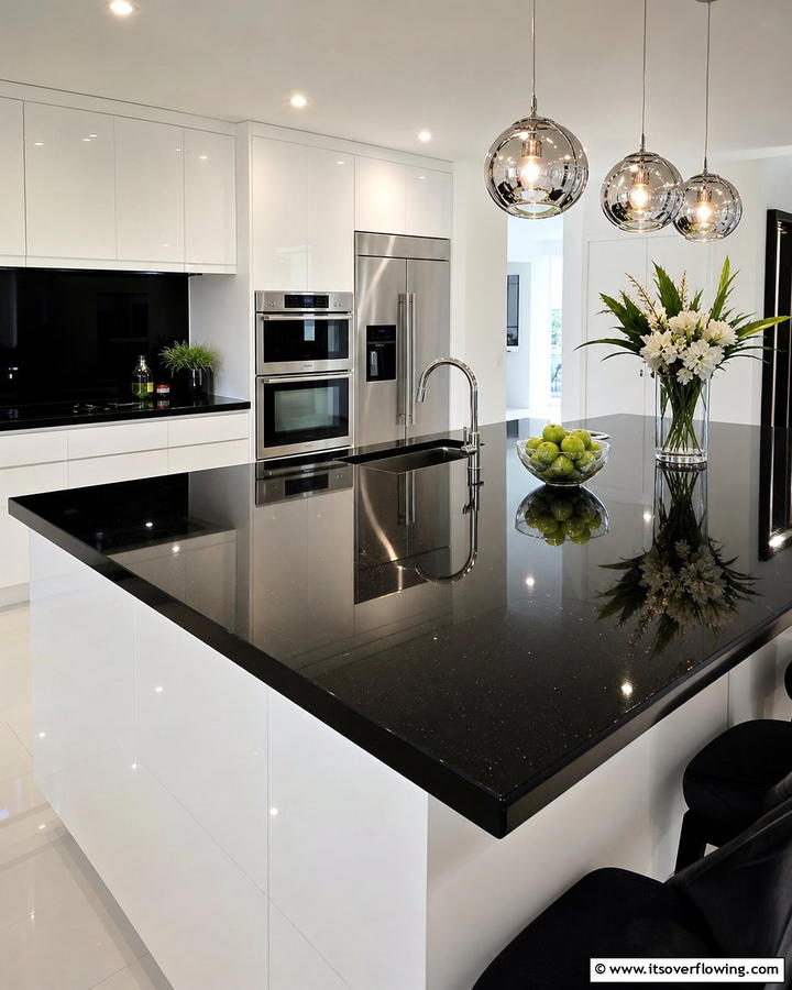 High Gloss Contemporary Countertops - 21 Kitchen Countertop Ideas- Durable & Stylish Surfaces