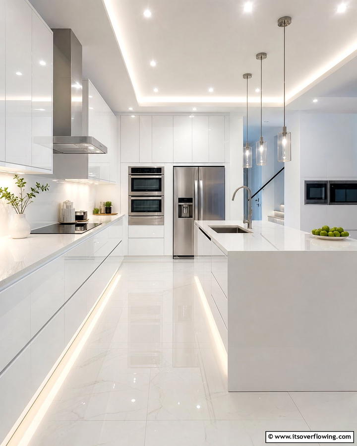High Gloss Finish for a Modern Edge - 25 White Kitchen with Stainless Steel Appliances Ideas