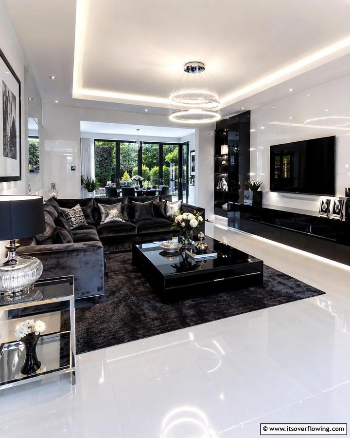 High Gloss Finishes - 30 Glam Living Room Ideas for Luxurious Comfort
